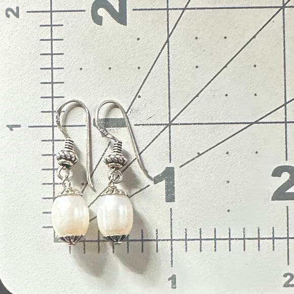 925 sterling silver genuine white freshwater pearls hook dangle drop earrings - Picture 8 of 8